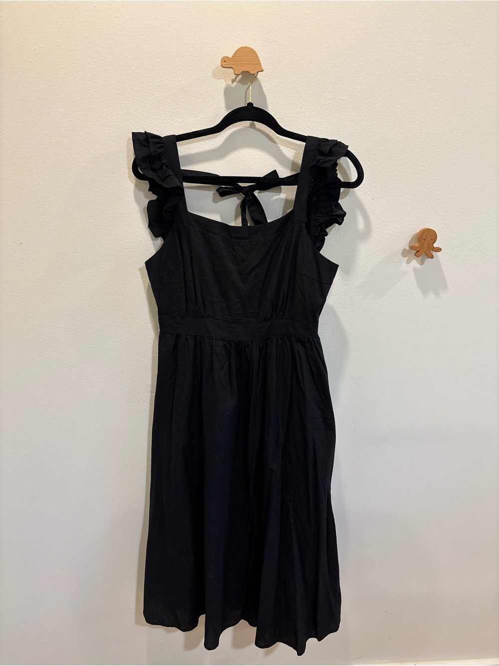 Lumiere Black Ruffle-Shoulder Midi Dress NWT